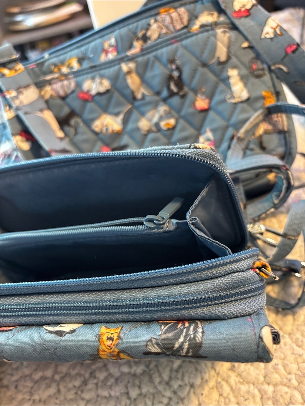 Vera Bradley Blue Quilted Cat Print Trio Pill case, crossbody purse & wallet - Picture 8 of 8
